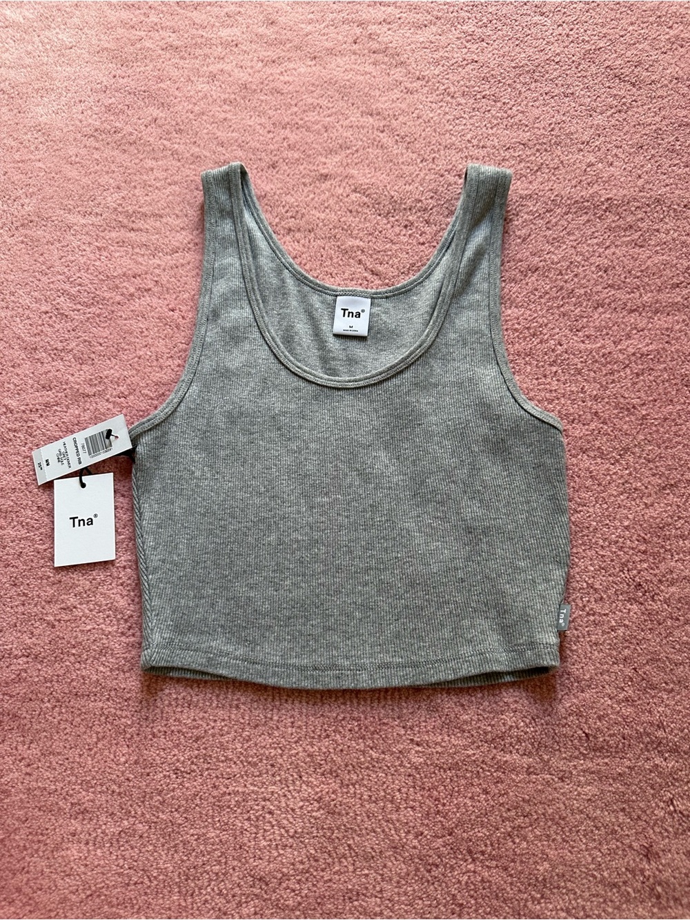 NWT Aritzia Cropped Scoopneck Rib Tank Heather Dover Grey